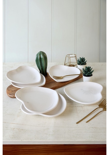 Keramika Beyaz Kalp Pasta Tabağı 20 Cm 6 Adet 006 Beyaz