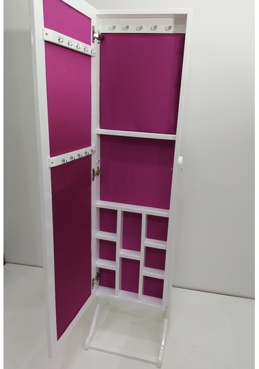 Ankara Mobilya Boy Boya Nature Mdf Ahşap Ayna Takı Dolabı Parlak Beyaz