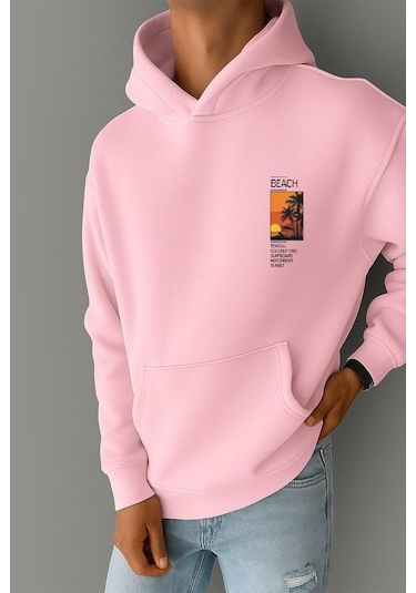 Benroma 3 İplik Penye Sunset Baskılı Sweatshırt Pembe