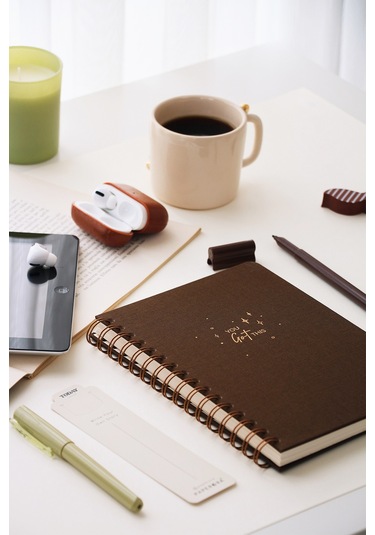 A5 Spiralli Sert Kapak Keten Düz Çizgisiz Tarihsiz Not Defteri Kahverengi Kahverengi