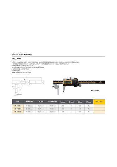 Fett 0-200mm Asimeto Dijital Boru Kumpası As-316082