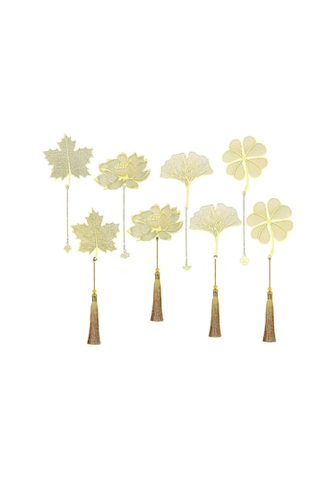 8 Adet Altın Yaprak Desenli Metal Kitap Ayracı Seti