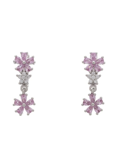 Çiçek Model Pembe Zirkon Taşlı 925 Ayar Gümüş Kadın Küpe Gümüş