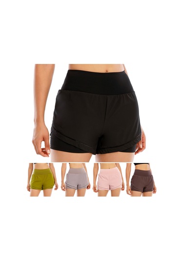 Wezone Kadınlar İçin 2 Si 1 Arada Nefes Alabilen Esnek Bel Spor Şortu, Koşu Ve Fitness İçin Hızlı Kuruma Özelliği Mor