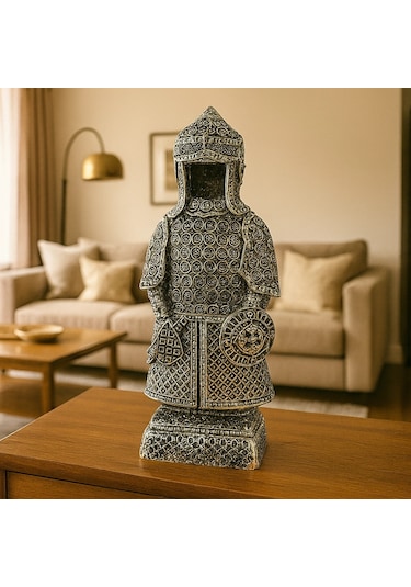 Allah'ın 99 İsmi Yazılı Gald Gümüş Zırhlı Savaşçı Biblo 23x10