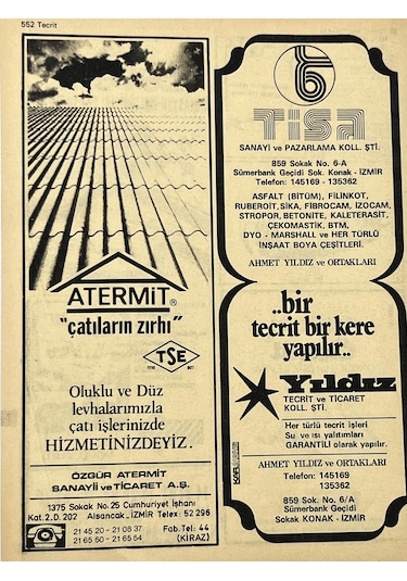 İzmir 1982-1983 Meslek Reklam İlanı Efemera S551