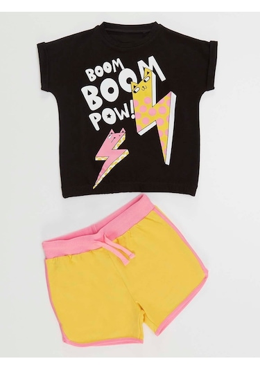 Denokids Mushi Boom Kız T-Shirt Şort Takım Çok Renkli
