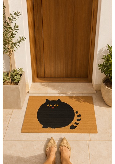 Kedili Paspas Kapı Önü Paspası Kitty Doormat Kapı Önü Kaymaz Paspas Toz Nem Alıcı Kapı Paspas Açıkkahverengi - Bej