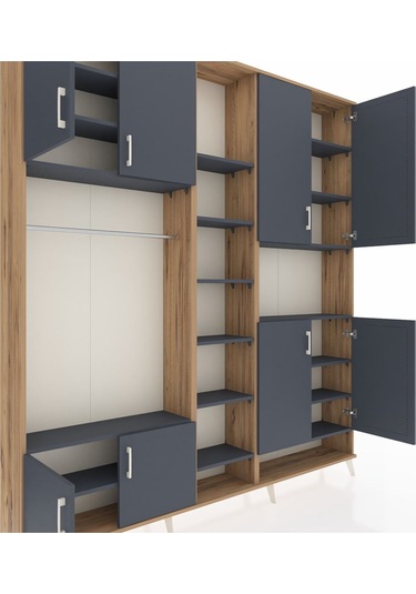Arges Dolap 18 Raflı 8 Kapaklı Tek Askılı 220x30x243 Çam-antrasit/antrasit Antrasıt/antrasıt