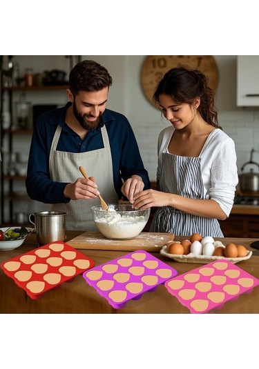 Besthome1 3'lü Kalp Şekilli Silikon Pişirme Kalıbı - Kolay Çıkarma, Fırın/buzdolabı Uyumlu Çok Renkli