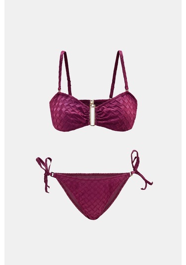 Olympos Mor Straplez Yandan Bağlamalı Bikini Takım Mor