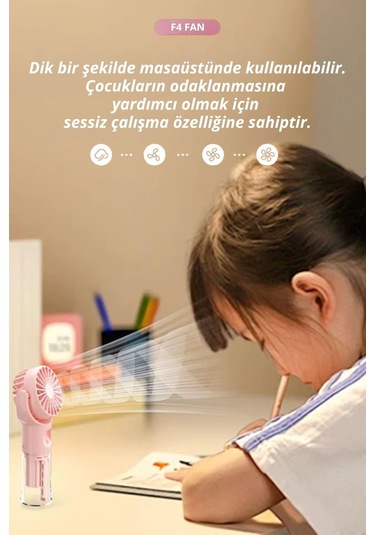 Wearfitpro F4 Şarj Edilebilir Mini El Spreyli Fan Rüzgar Enerjisi Etkili Masaüstü Su Buharlı Vantilatör Pembe