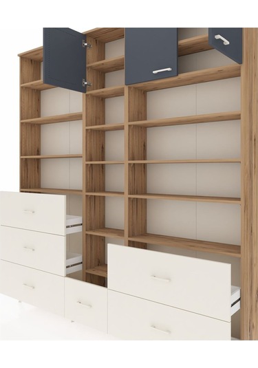 Arges Dolap 17 Raflı 6 Çekmeceli 3 Kapaklı 220x30x243 Çam-antrasit/aytaşı Antrasıt/aytası