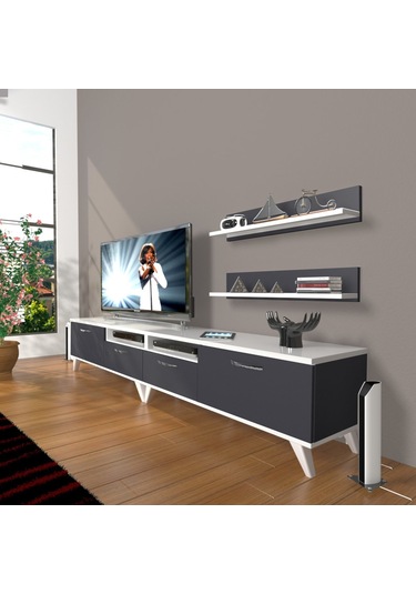 Decoraktiv Eko 220r Mdf Retro Tv Ünitesi Tv Sehpası Beyaz - Antrasit
