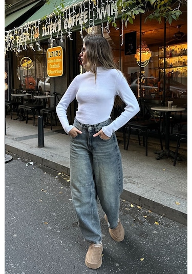 Saks Yarım Balıkçı Şardonlu Fitilli Bluz Beyaz