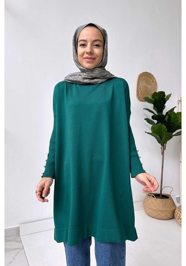 Kol Detay Merserize Tunik - Zümrüt Yeşil