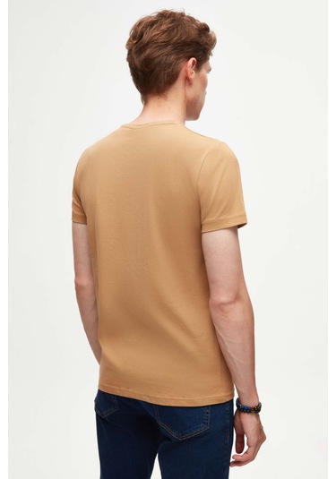 D's Damat Slim Fit Camel Düz D's Damat Logo Baskılı Strech Pamuklu T-shirt 2ec148551753m Camel