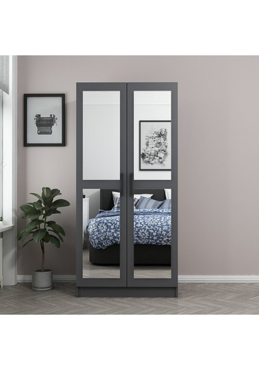Minar Kale 2 Kapaklı 2 Aynalı Dolap Antrasit 190cm