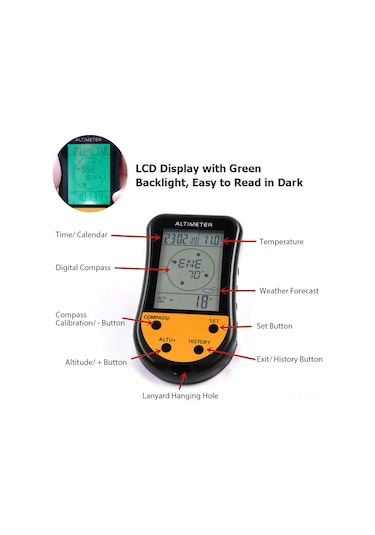 Xiyyadms 8 Fonksiyonlu Dijital Yükseklik Ölçer - Barometre, Pusula, Termometre Ve Hava Tahmini İle Outdoor Aktivite Aleti