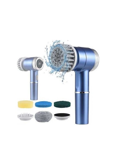 Bosphorusboutique02 3 Seviye Lcd Ipx7 Su Geçirmez Elektrikli Temizlik Fırçası 2.5w Type-c Şarjlı 5 Farklı Uçla Mutfak Banyo Aleti Mavi Mavi