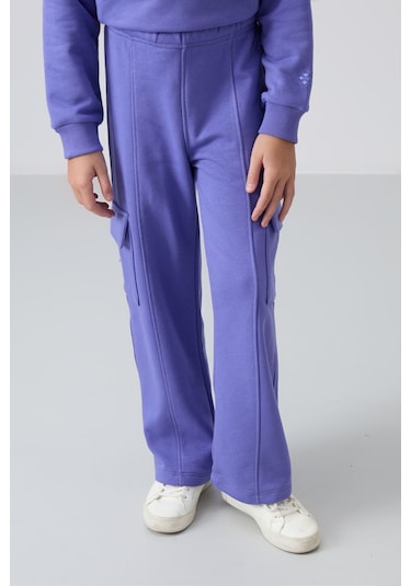 Tommy Life Eflatun Pamuklu İçi Tüylü Yumuşak Dokulu Standart Fit Nakışlı Kız Çocuk Eşofman Takım - 75159 Eflatun