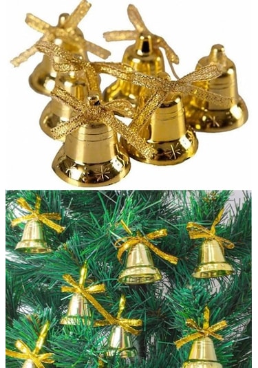 6lı Çan Süs 4cm Altın Sarısı Kurdeleli Zil Gold Yılbaşı Çam Ağacı