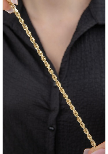 14 Ayar Altın Işıltılı Burgu Halat Zincir Bileklik 4.40 Mm Pembe Altın