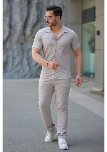 Erkek Ottoman Kumaş Pantolon Gömlek Takım Gri