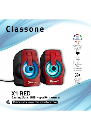 Classone X1 Red Rgb Gaming Hoparlör - Kırmızı