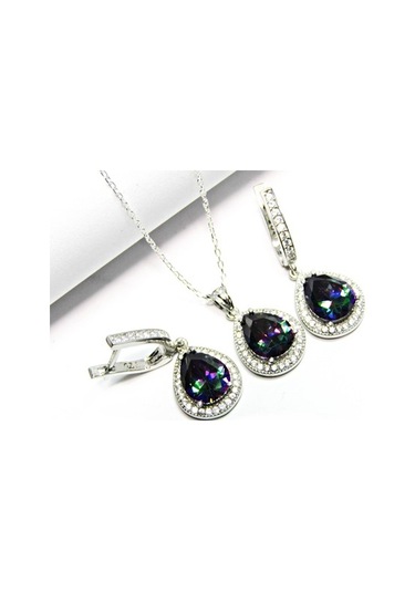 925 Ayar Gümüş Mistik Topaz Taşlı Damla Kadın Kolye