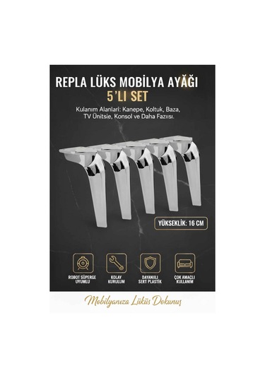 Repla Mobilya 16 Cm Krom 5 Adet Kanepe Tv Ünitesi Koltuk Ve Konsol Dolap Ayağı Krom