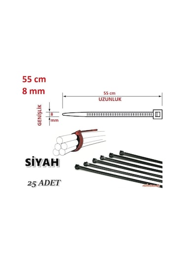 25 Adet Pemsan 55Cm X 8Mm Plastik Cırt Kelepçe Kablo Bağı N11.1185