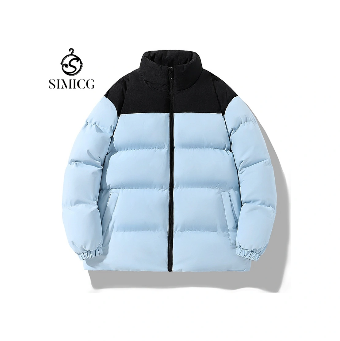 Erkekler İçin Kışlık Sıcak Kalın Rüzgar Geçirmez Şişme Ceket Dik Yaka Pamuklu Ceket Mavi