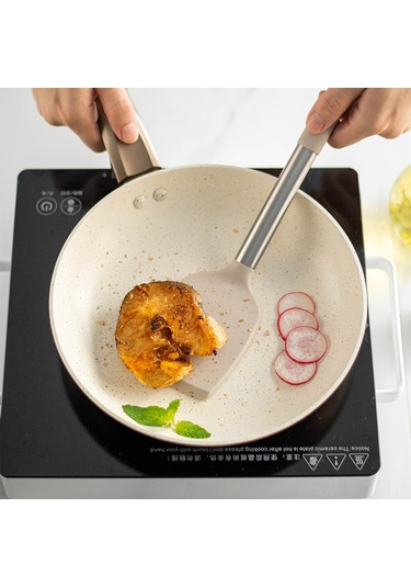 Hombey 430 Paslanmaz Çelik, Silikon Tutamak, Isı Dayanıklı, Temizlenmesi Kolay, Fritöz Ve Karıştırma Paleti İçeren 2'li Mutfak Gereçleri Seti Pembe