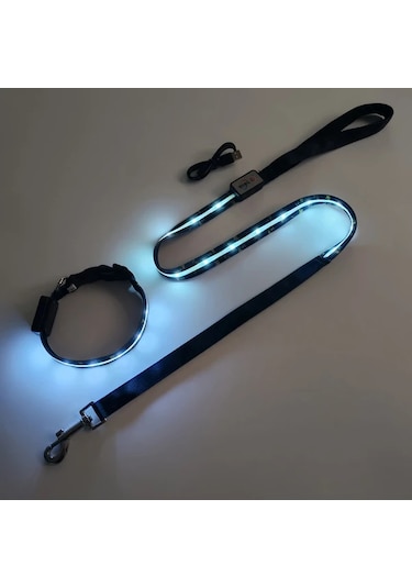 Willowhaven Yomisgo 2 Adet Usb Şarjlı Led Işıklı Evcil Hayvan Tasması Ve Tasma Seti Siyah Desen Diğer