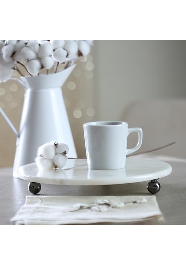 Akayev Mermer 25 CM Füme Boncuk Ayaklı Beyaz Yuvarlak Sunumluk