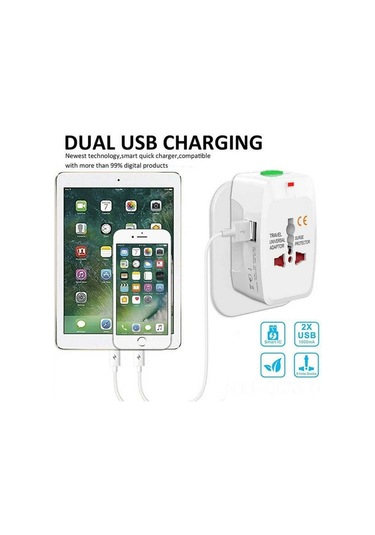 Qingmipy Evrensel Seyahat Adaptörü: Usb Çift Portlu, Avrupa/ingiltere Standartları, 150+ Ülke Uyumlu, 1500w Güç, Dayanıklı Abs Malzeme