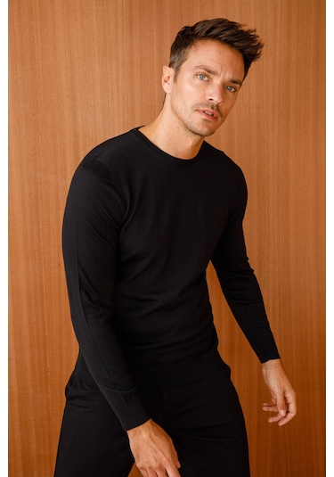 Desen Triko Erkek Basic Sıfır Yaka İnce Triko Kazak 02421603 Siya Siyah