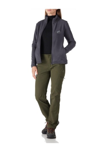 Genius Store Tam Fermuarlı Kalın Outdoor Kadın Polar Ceket Füme