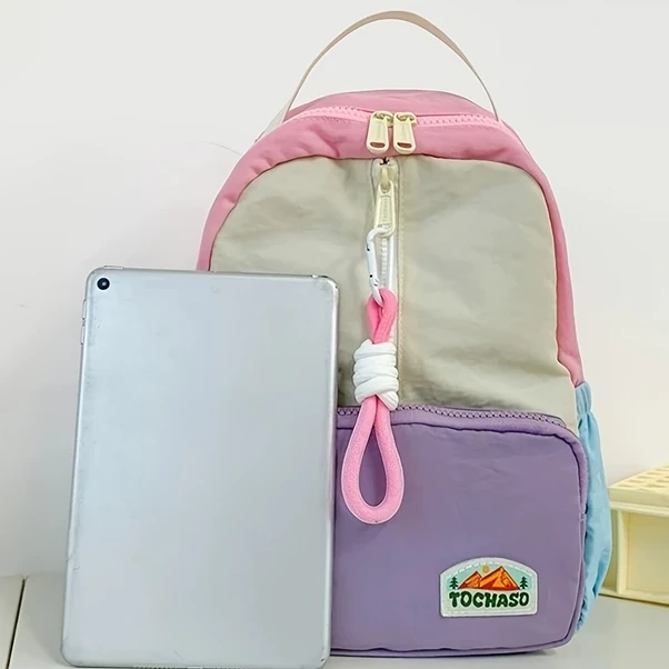 Elmpaly Kayısı Mor Renk Blok Hafif Nylon Sırt Çantası 3-14 Yaş Ayarlanabilir Askı Morlu Kayısı