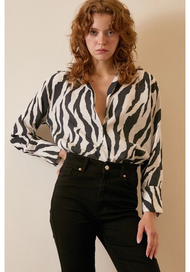Never More Zebra Desen Modal Gömlek Zebra Desen/siyah Çok Renkli