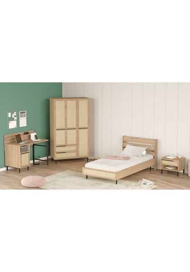 Robin Home Lidya Genç Odası Takımı 4'lü Set Sepet-uv Baskı Jüt Kahverengi