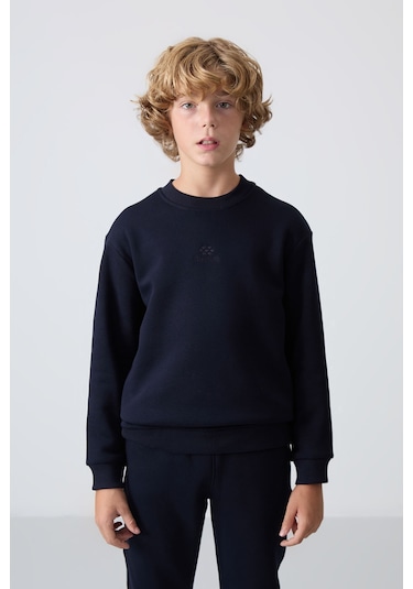 Lacivert Pamuklu Kalın İçi Tüylü Yumuşak Dokulu Standart Fit Nakışlı Erkek Çocuk Eşofman Takım - 11 Lacivert