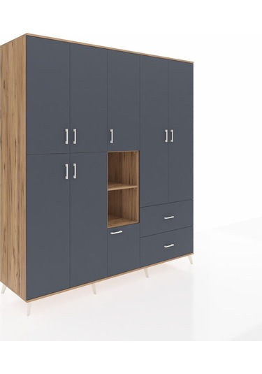 Kronos Dolap 12 Raflı 2 Çekmeceli Tek Askılı 220x59x243 Çam-antrasit/antrasit Antrasıt/antrasıt