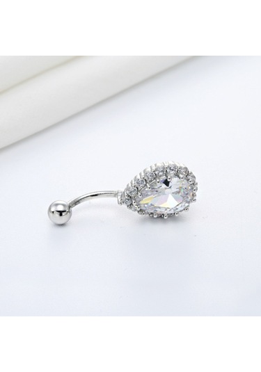 Chavin Beyaz Damla Taşlı Çelik Göbek Piercing Dt59By Beyaz