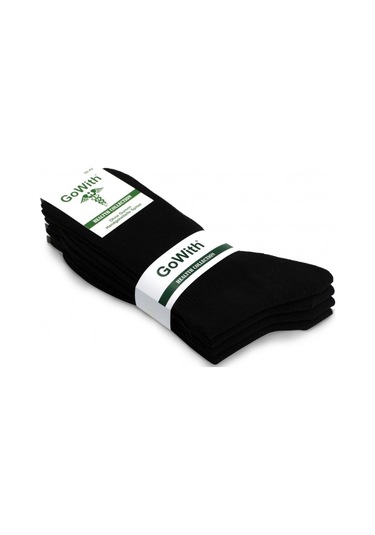 Go With Pamuklu Lastiksiz Siyah Renkli Sağlıklı Diyabet Çorabı 4 Siyah