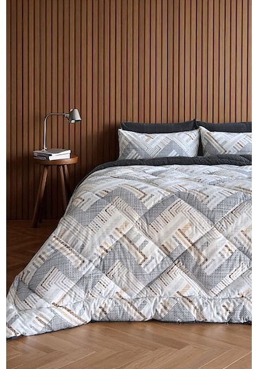 Alla Turca Çift Kişilik 4 Yastık Kılıflı Lastikli Çarşaflı Çift Taraflı Desenli Uyku Seti-nova Antrasit Antrasit