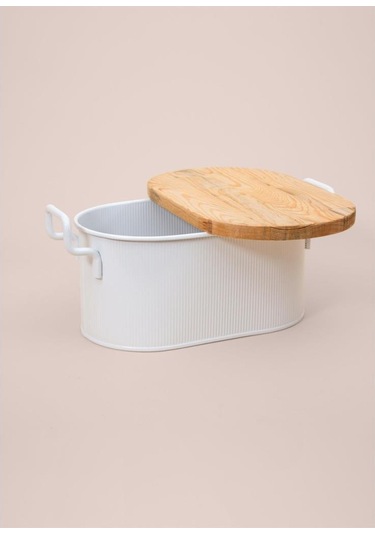 The Mia Stripe Ahşap Kapaklı Ekmek Saklama Kutusu Beyaz 40 22 18 Cm Beyaz