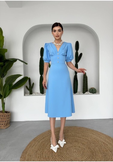 Linda Midi Elbise Mavi