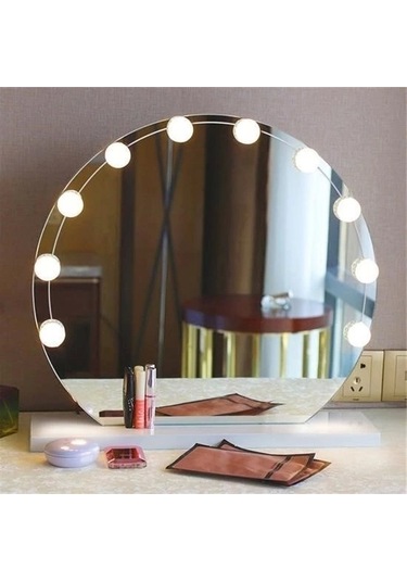 Buffer Nostalji Hollywood Tarzı 10lu Makyaj Masası Aynası Beyaz Led Işıklı Lamba Usb Renk